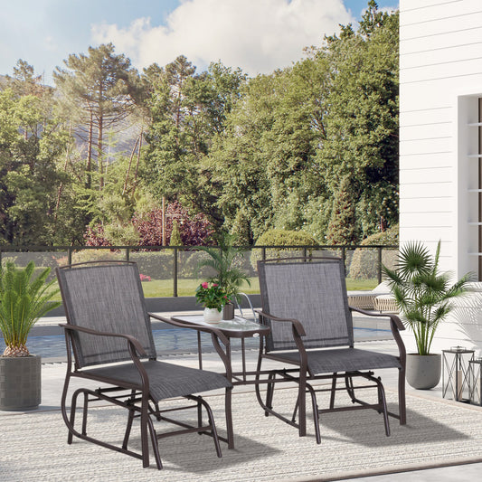 Garden Double Glider Rocking Chairs Metal Gliding Love Seat with Middle Table Conversation Set Patio Backyard Relax Outdoor Furniture Grey