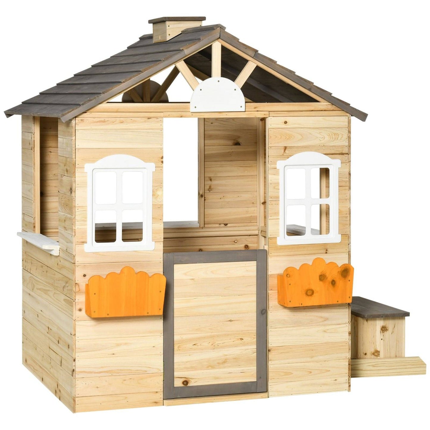 Wooden Kids Playhouse Outdoor Garden Games Cottage with Door