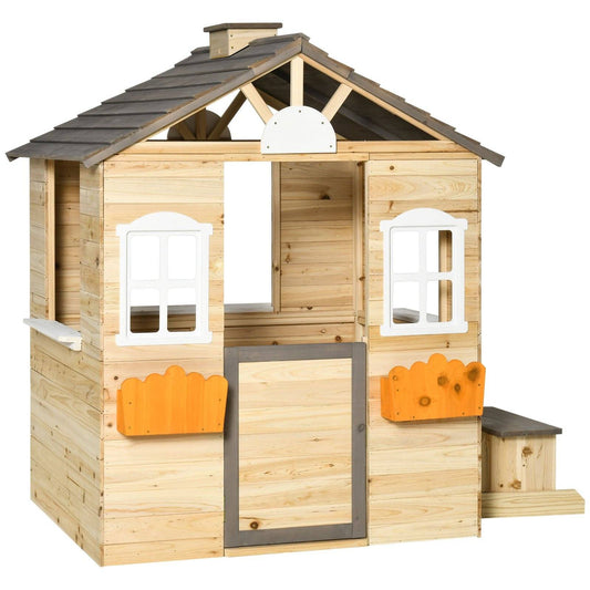 Wooden Kids Playhouse Outdoor Garden Games Cottage with Door