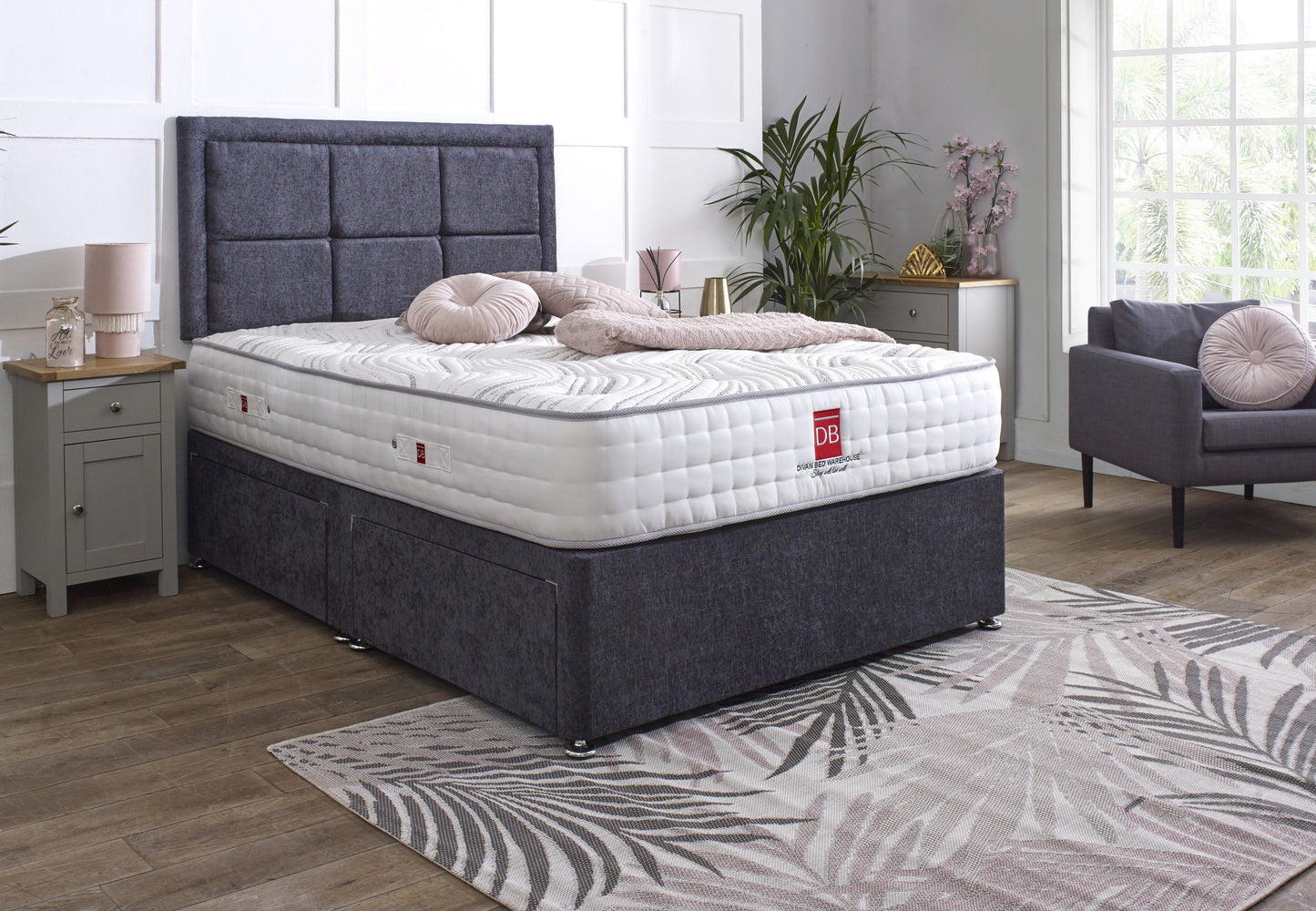 Lisbon Divan Bed Set with Border Headboard