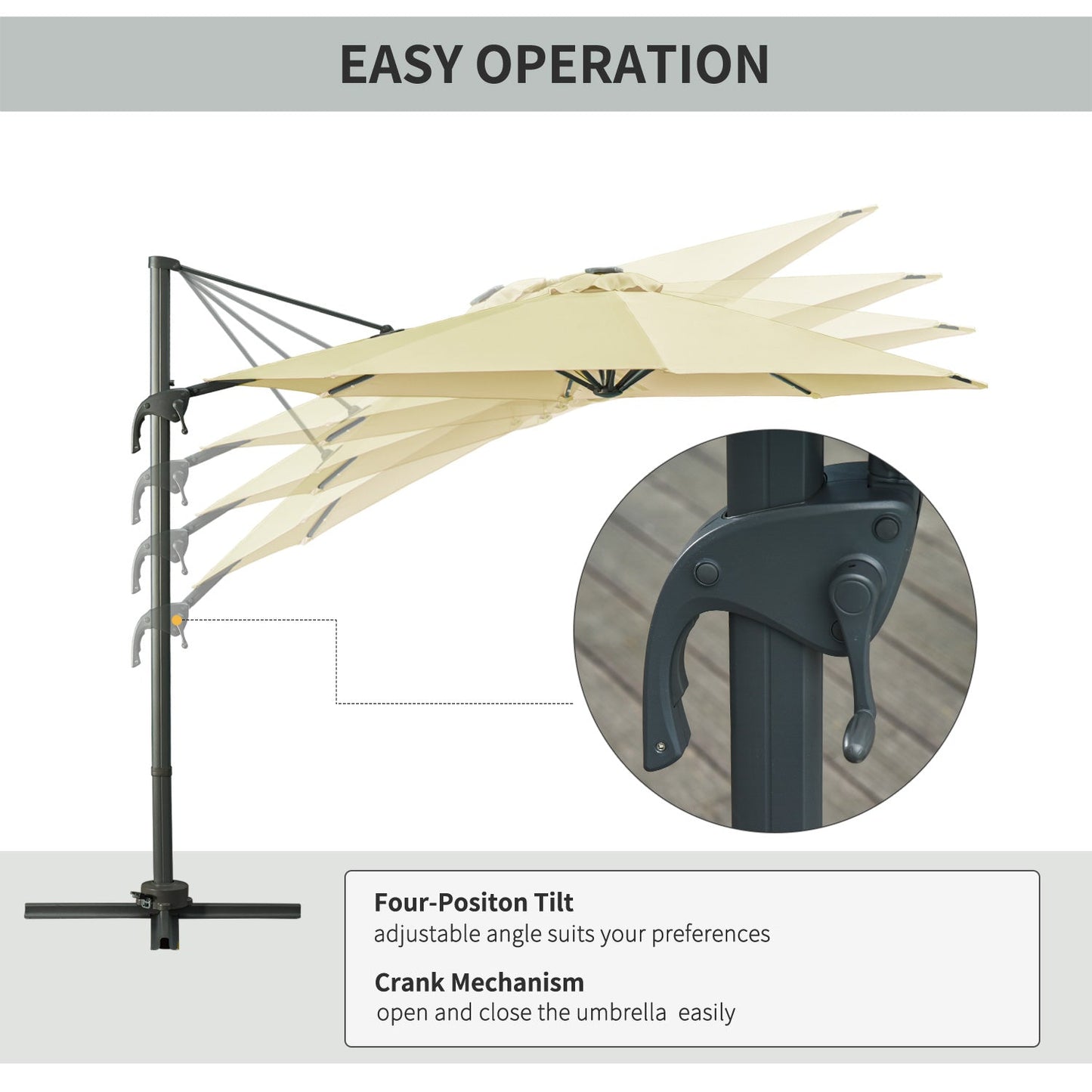 3M LED Cantilever Parasol Garden Sun Umbrella w/ Base and Solar Lights Beige