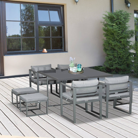 9-Piece Patio Dining Sets W/ 4 Cushioned Chairs 4 Ottoman Table Garden Backyard