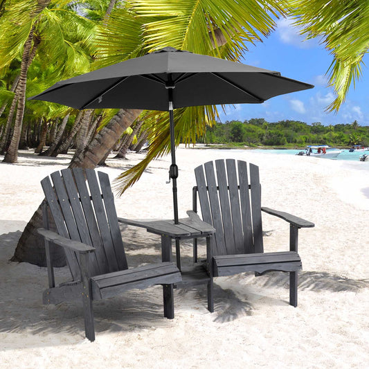 Wooden Outdoor Double Adirondack Chairs Loveseat w/ Centre Table and Umbrella Hole