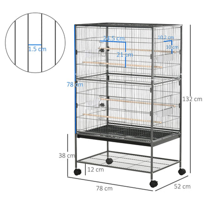 Grille 132cm Bird Cage Wheeled Black by Pawhut