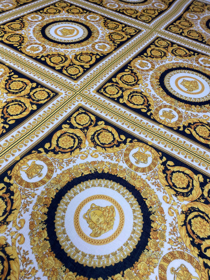 Luxurious Baroque Medusa Pattern Fabric in Black and Gold