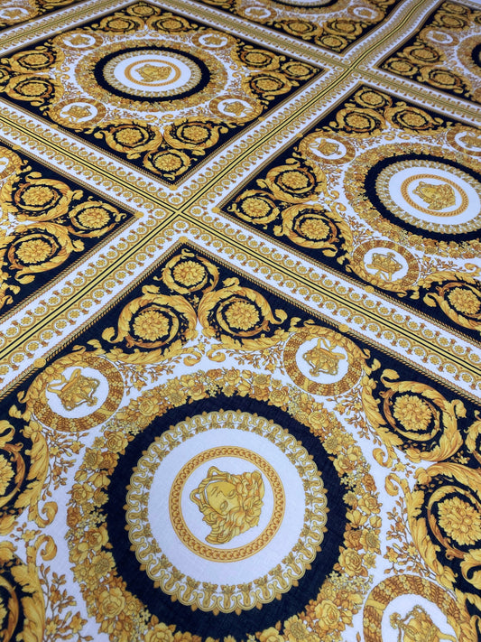 Luxurious Baroque Medusa Pattern Fabric in Black and Gold