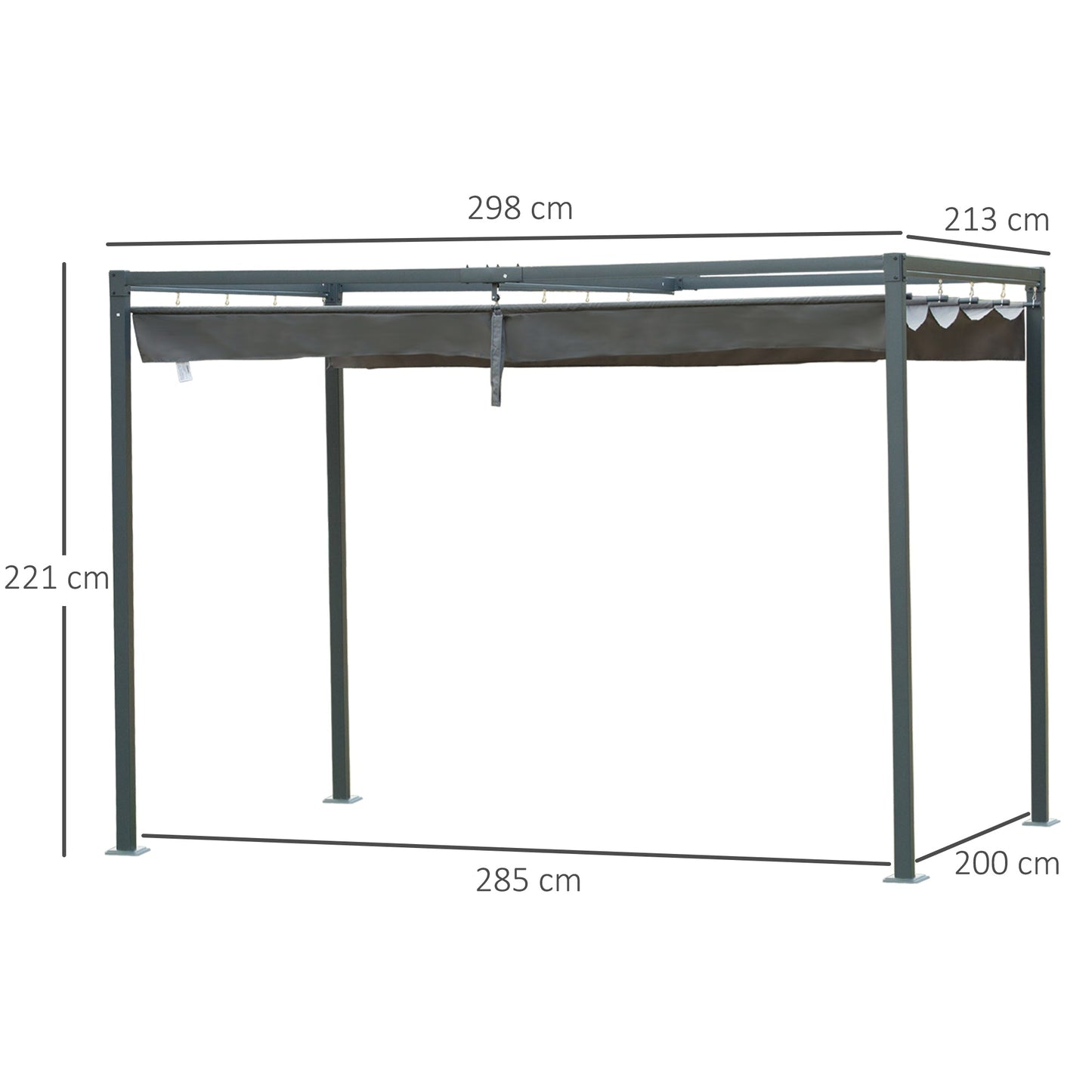 Metal Pergola Gazebo Patio Sun Shelter Grape Tent Retractable Canopy Grey