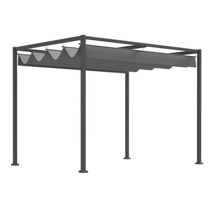 Metal Pergola Gazebo Patio Sun Shelter Grape Tent Retractable Canopy Grey