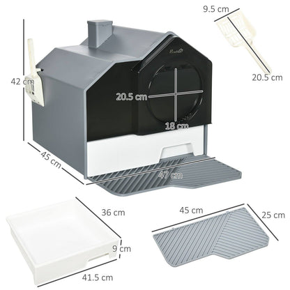 PawHut Hooded Cat Litter Tray with Scoop