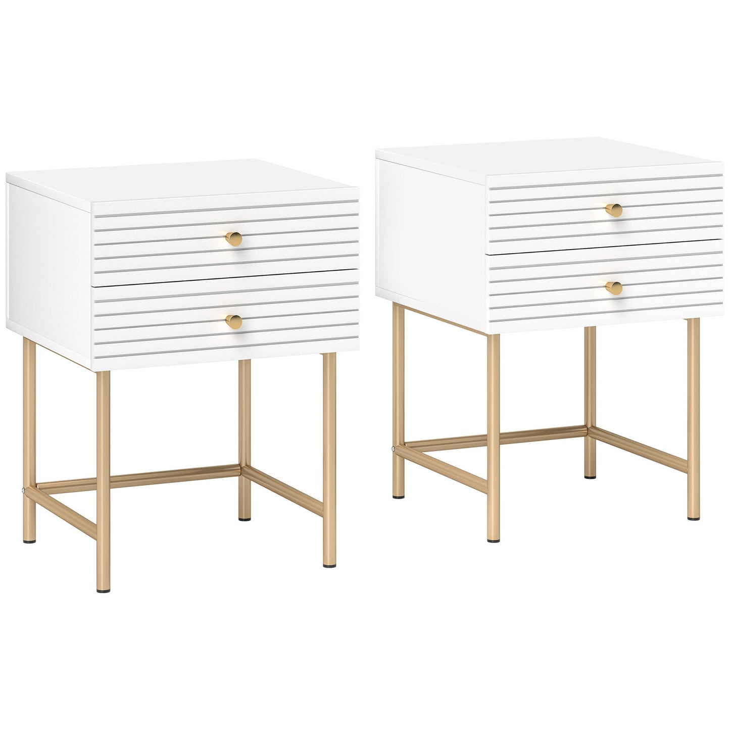 HOMCOM Bedside Tables Set of 2 with 2 Drawers for Bedroom