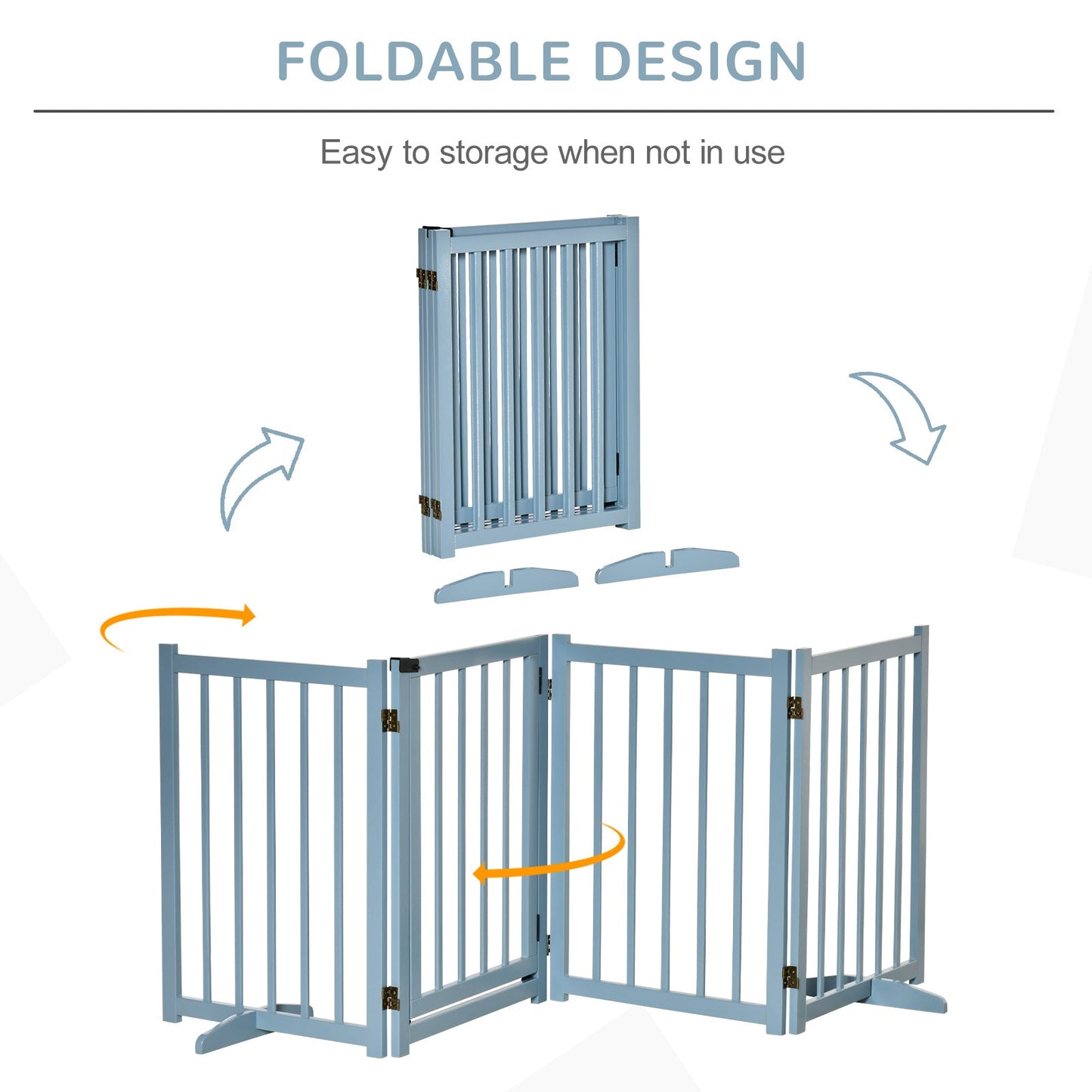 PawHut Pet Gate Wooden Foldable Dog Safety Barrier w/ 4 Panels for Small and Medium Dogs Blue
