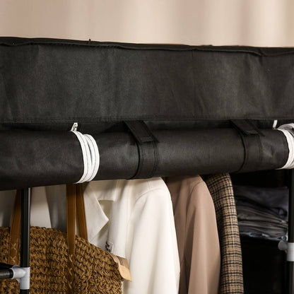 Fabric Wardrobe Portable Wardrobe With 10 Shelves 1 Hanging Rail Foldable Closets 150 X 43 X 162.5 cm Black