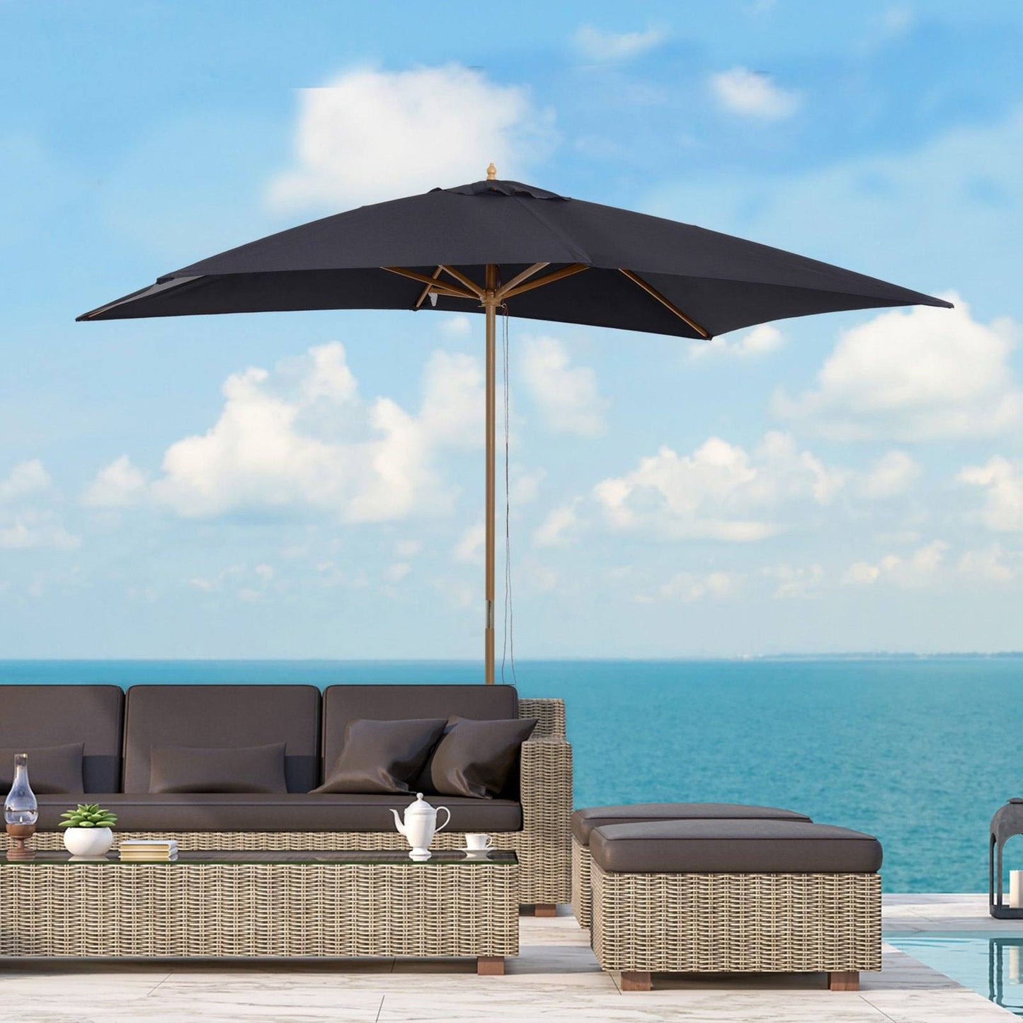 2 x 3m Wooden Garden Parasol Umbrella Outdoor Sun Shade Canopy