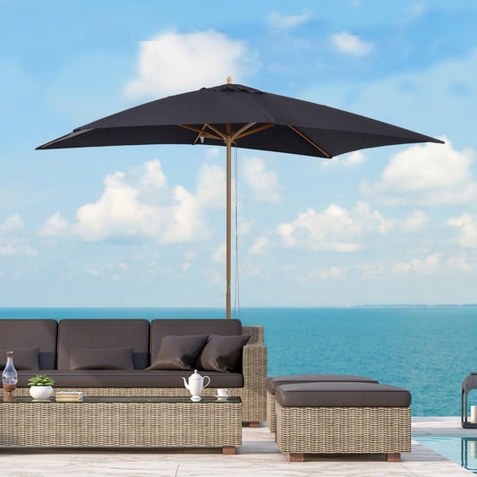 2 x 3m Wooden Garden Parasol Umbrella Outdoor Sun Shade Canopy