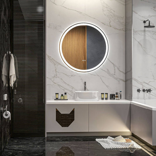 kleankin Round Bathroom Mirror with LED Lights