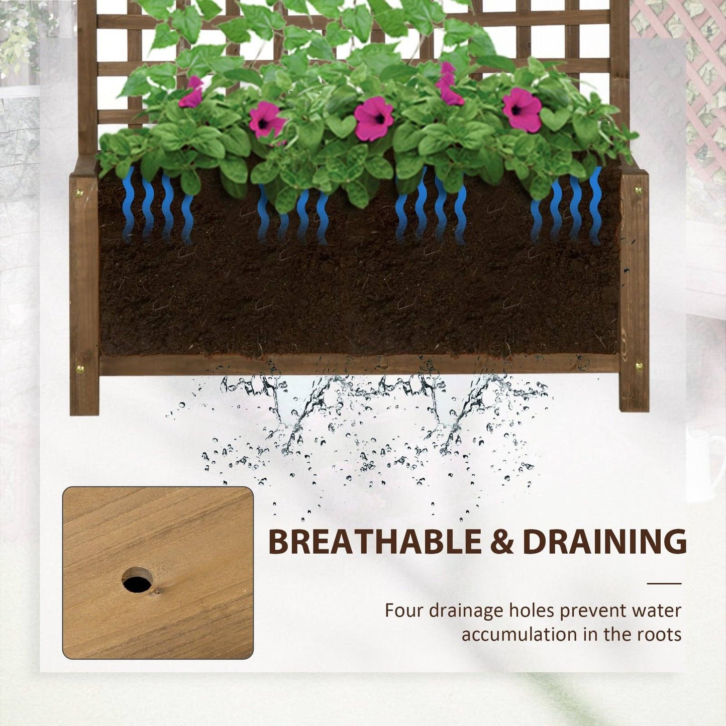 Wood Planter with Trellis for Vine Climbing