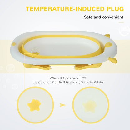 Foldable Portable Baby Bath Tub w/ Temperature-Induced Water Plug for 0-3 years