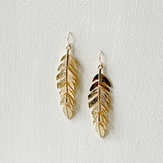 Evangelina Gold Feather Earrings