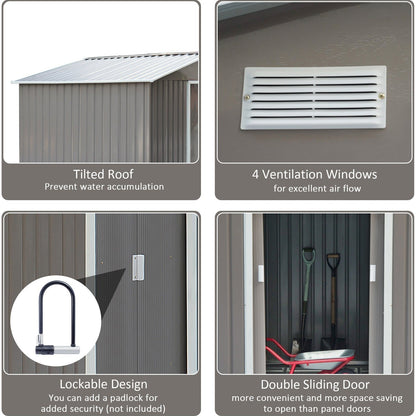 Galvanised 9 x 6' Double Door Apex Garden Shed With Ventilation Steel Grey by Steadfast