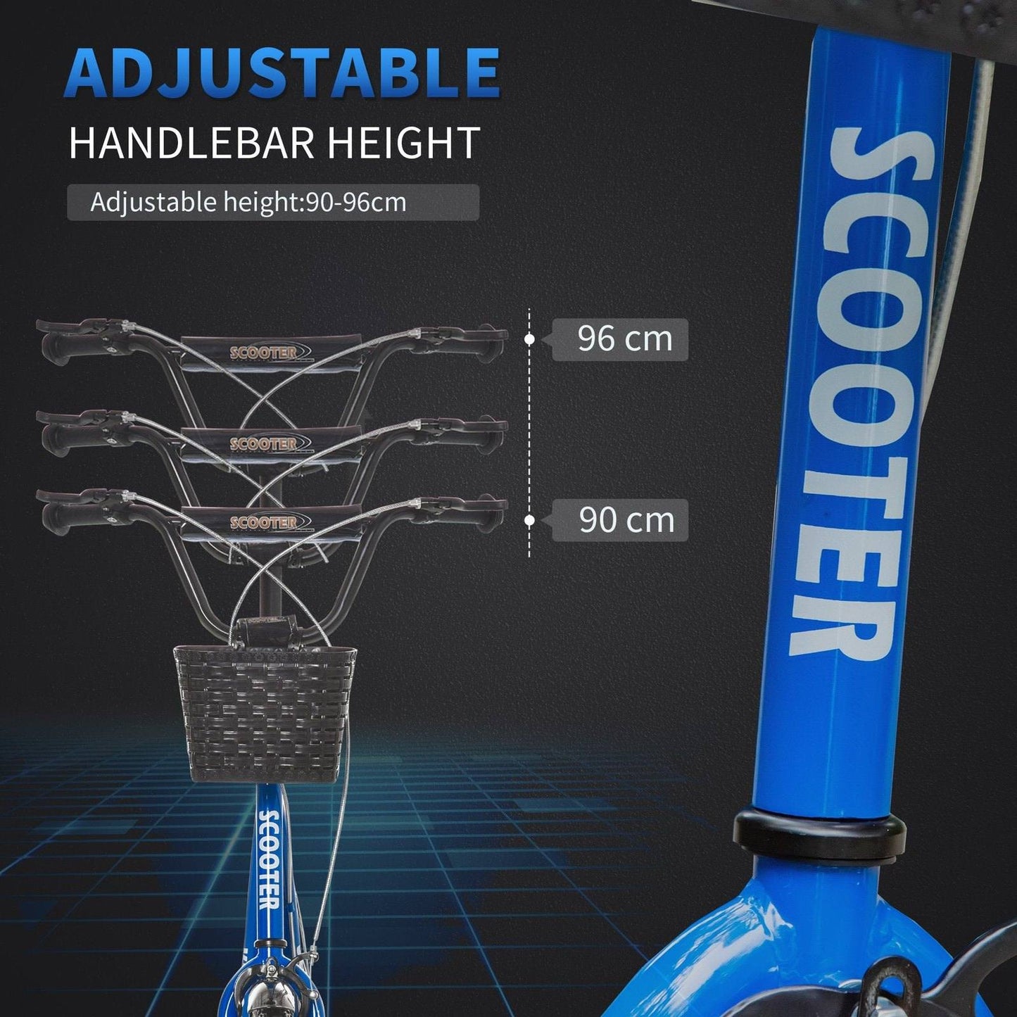 Kids Scooter Adjustable With Inflatable Wheel Brake Basket Cupholder Mudguard