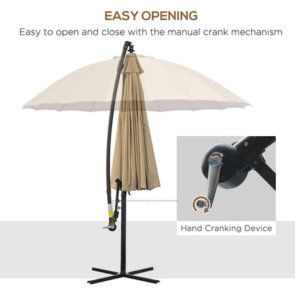 3M Cantilever Umbrella 18 Ribs & Vents Adjustable Angle for Patio Khaki