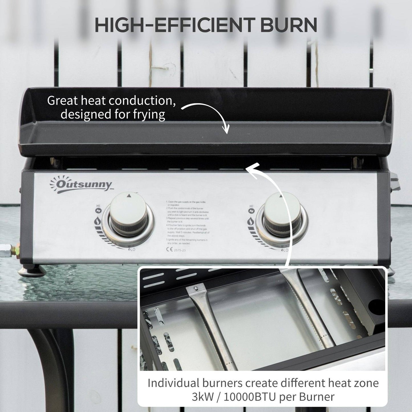 Gas Plancha Grill with 2 Stainless Steel Burner