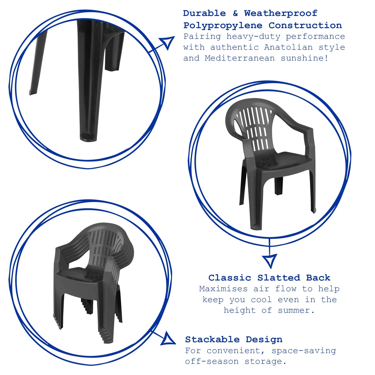 Milas Garden Dining Chairs - Anthracite - Pack of 6