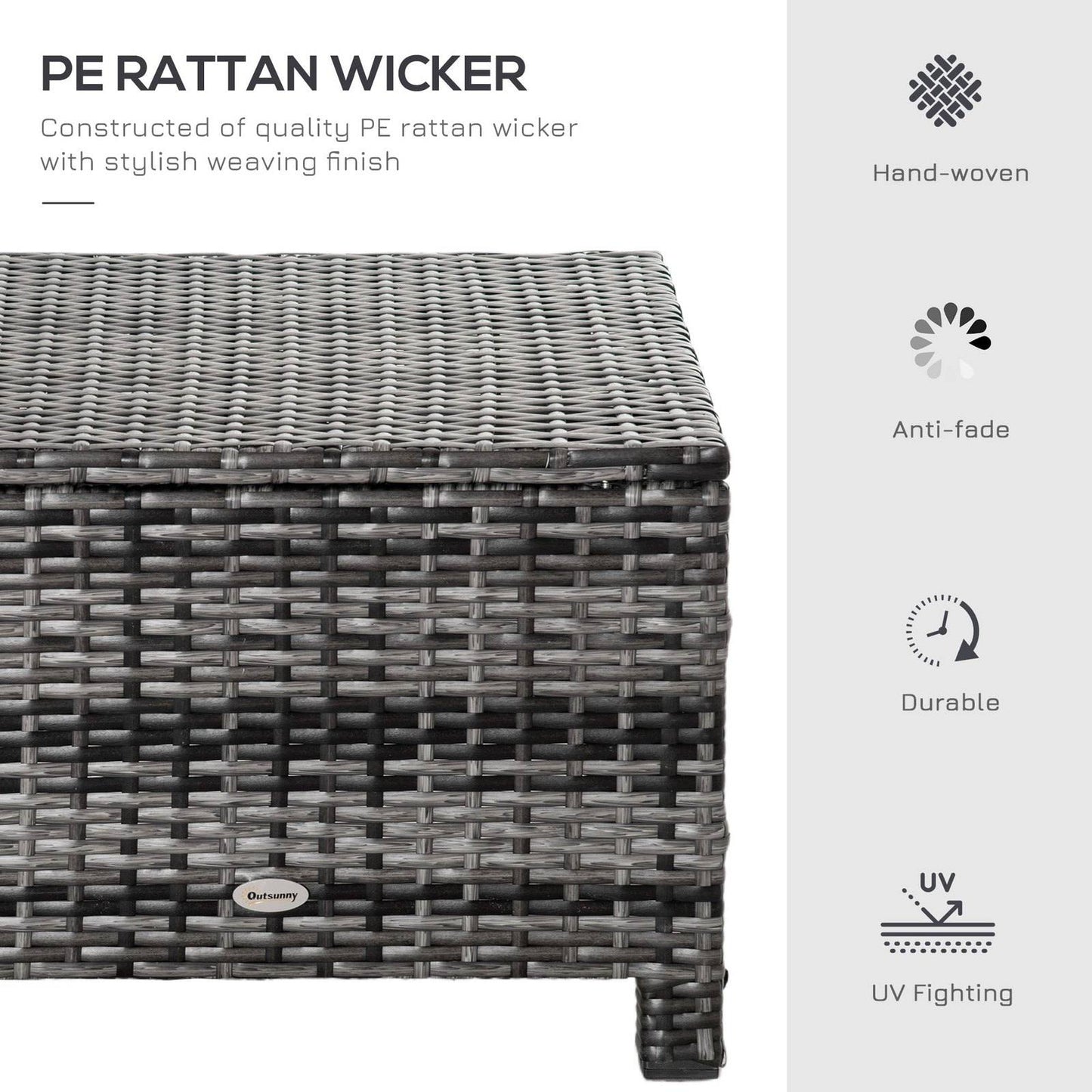 Rattan Footstool Wicker Ottoman with Padded Seat Cushion Outdoor Patio Furniture for Backyard Garden Poolside Living Room 50 x 50 x 35 cm Grey