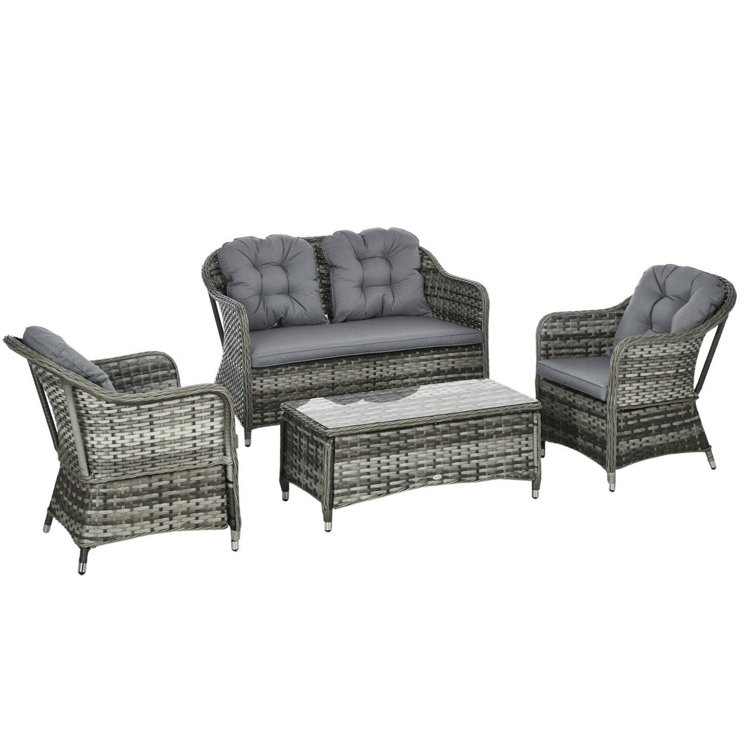 4-Pieces Outdoor PE Rattan Garden Furniture with Cushions