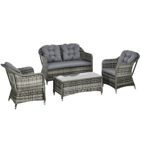 4-Pieces Outdoor PE Rattan Garden Furniture with Cushions