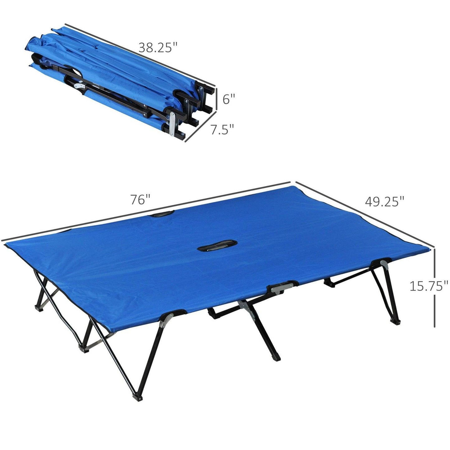 Double Camping Cot Foldable Sunbed Outdoor Patio Sleeping Bed Super Light with Carry Bag Blue