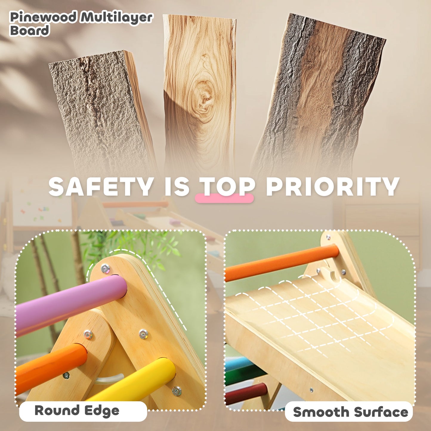 AIYAPLAY Toddler Climbing Frame, Wooden Indoor Pikler Triangle Set