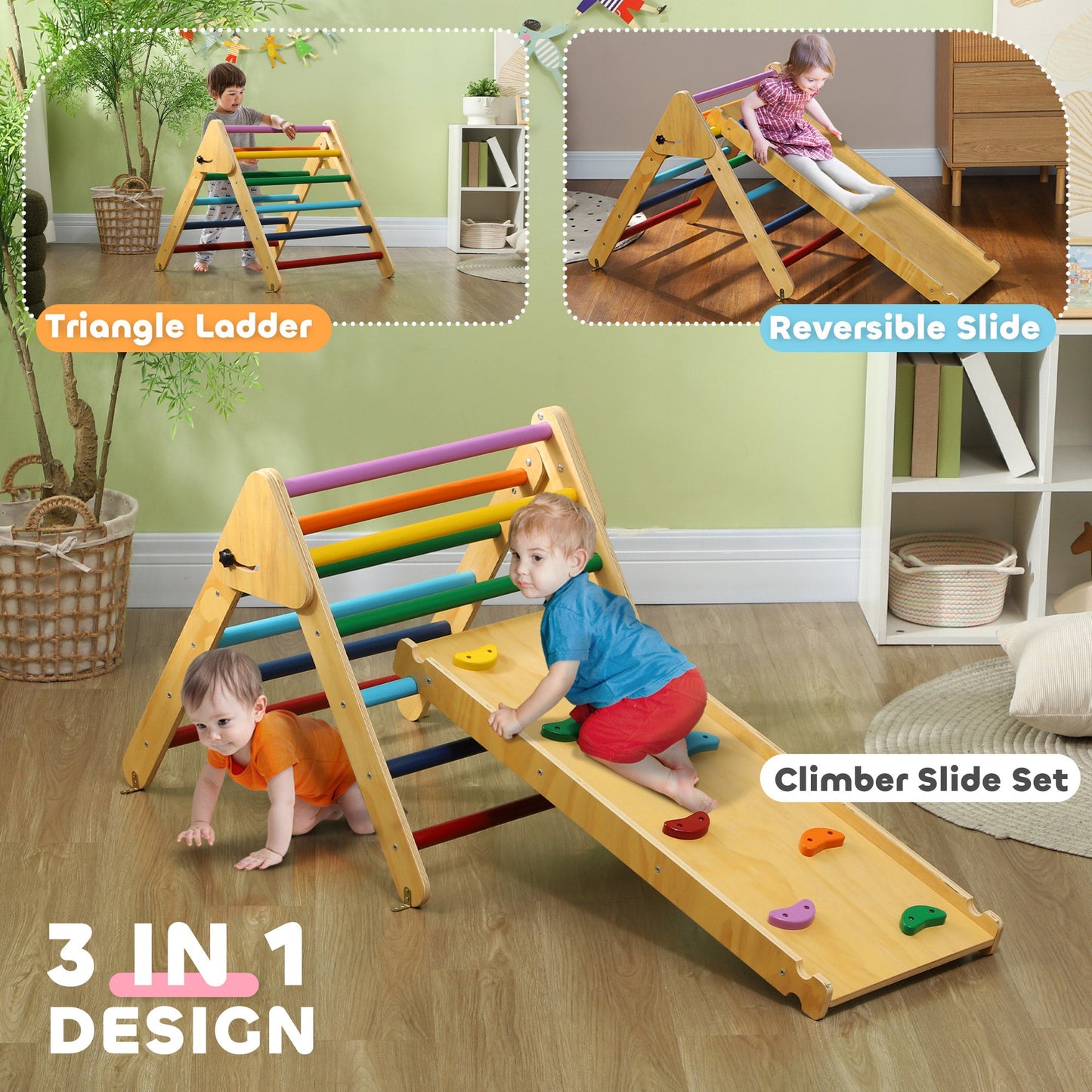 AIYAPLAY Toddler Climbing Frame, Wooden Indoor Pikler Triangle Set