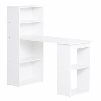 120cm Modern Computer Desk Bookshelf Study Table Workstation PC Laptop Writing Home Office 6 Shelves White