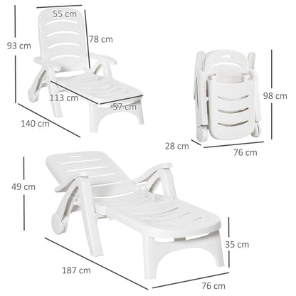 Outdoor Folding Sun Lounger Recliner on Wheels w/ 5-Position Backrest