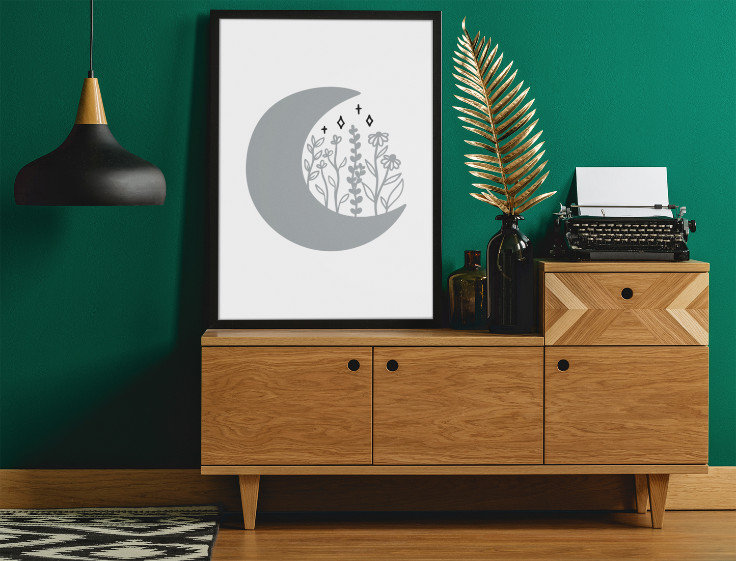 Floral Moon Boho Hippie Simple Home Wall Decor Print