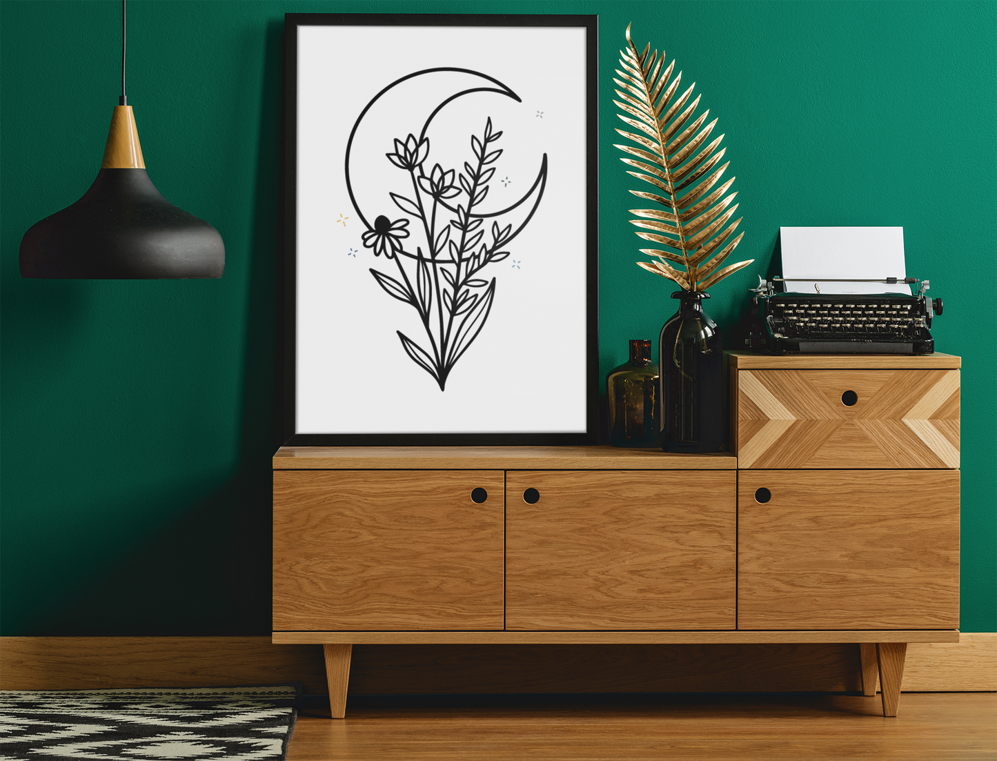 Floral Moon No.3 Boho Hippie Simple Home Wall Decor Print