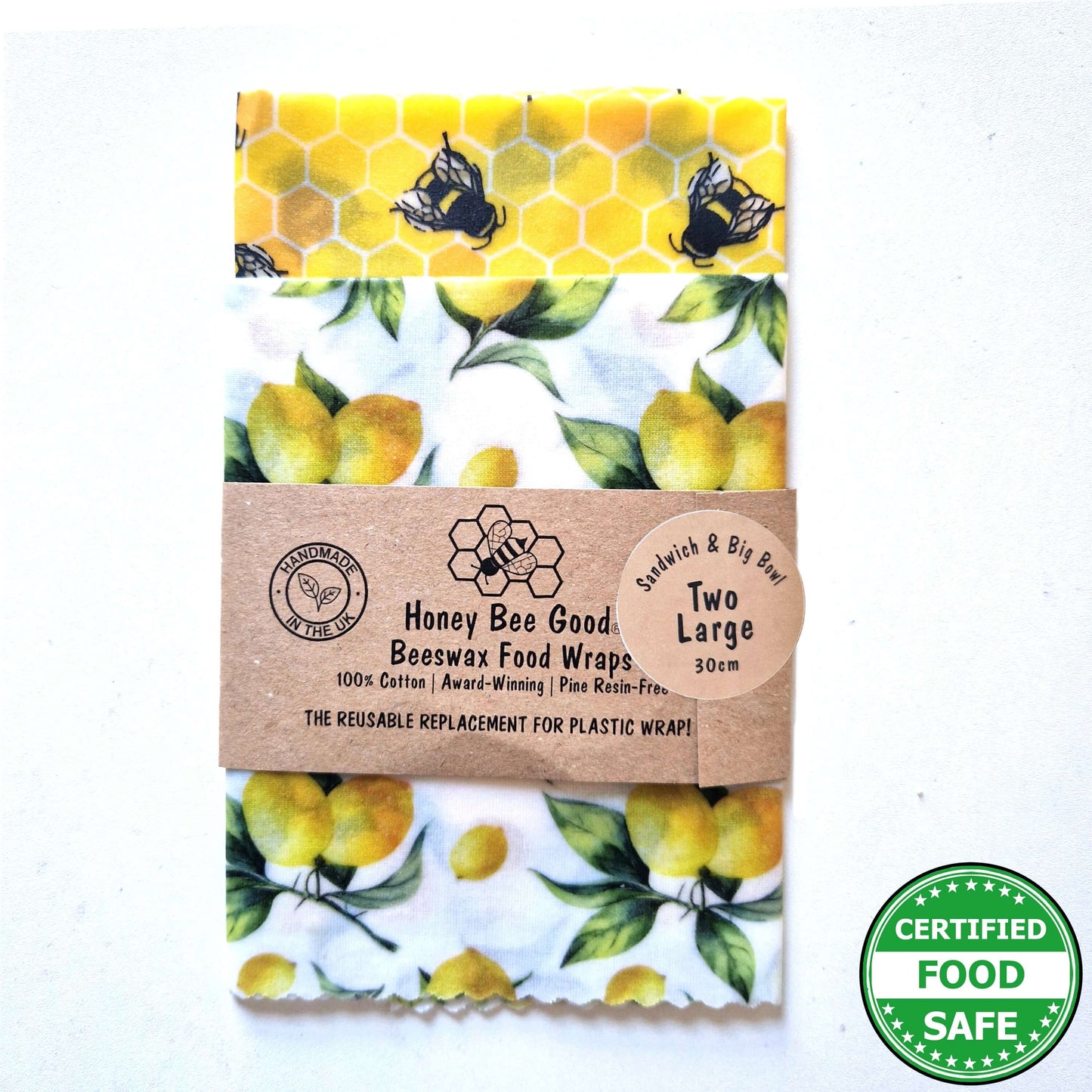 *Set of 2 Large Handmade Beeswax Wraps | Lemony Bees