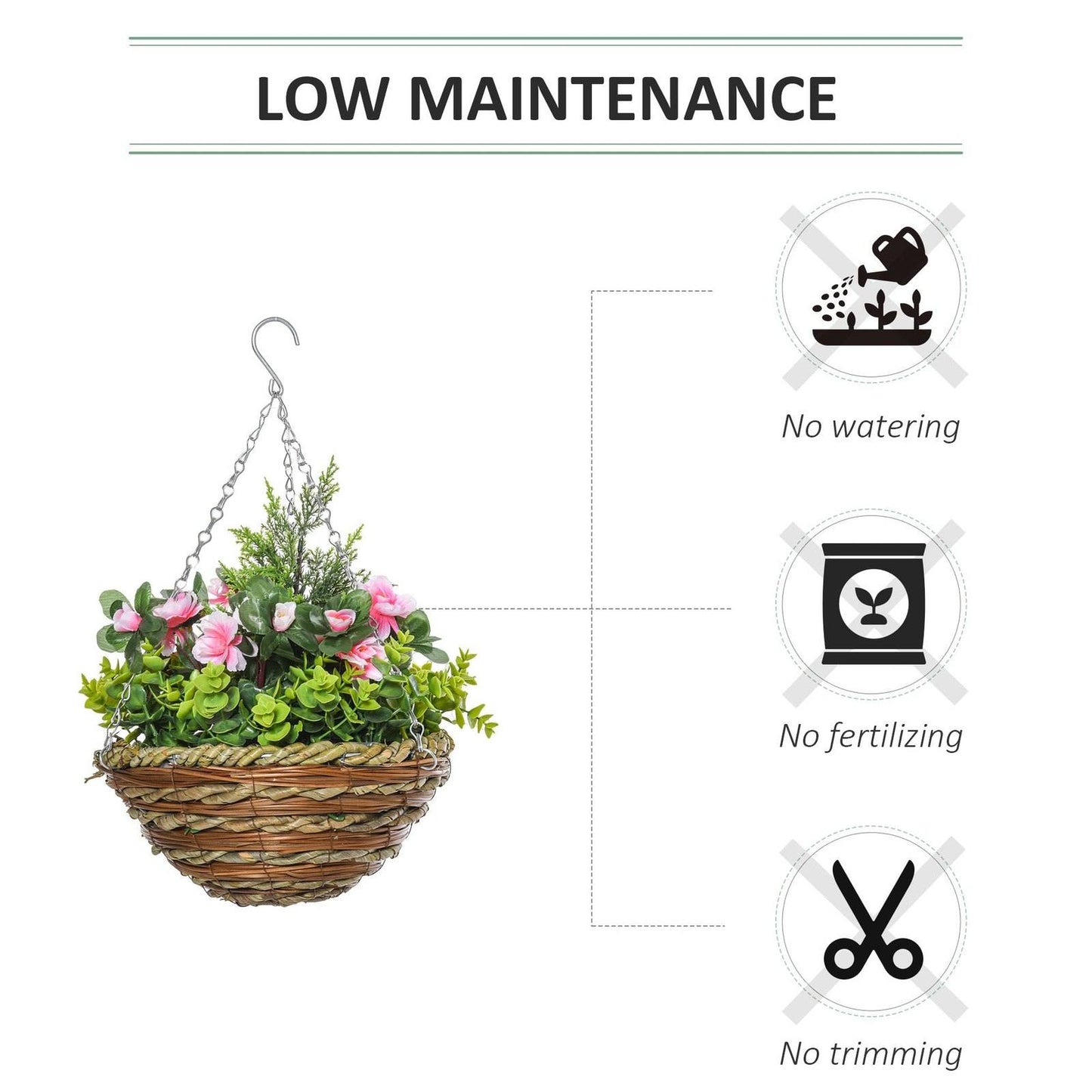 Pack Of 2 Artificial Lisianthus Flowers Hanging Planter With Basket For Indoor Outdoor Decoration
