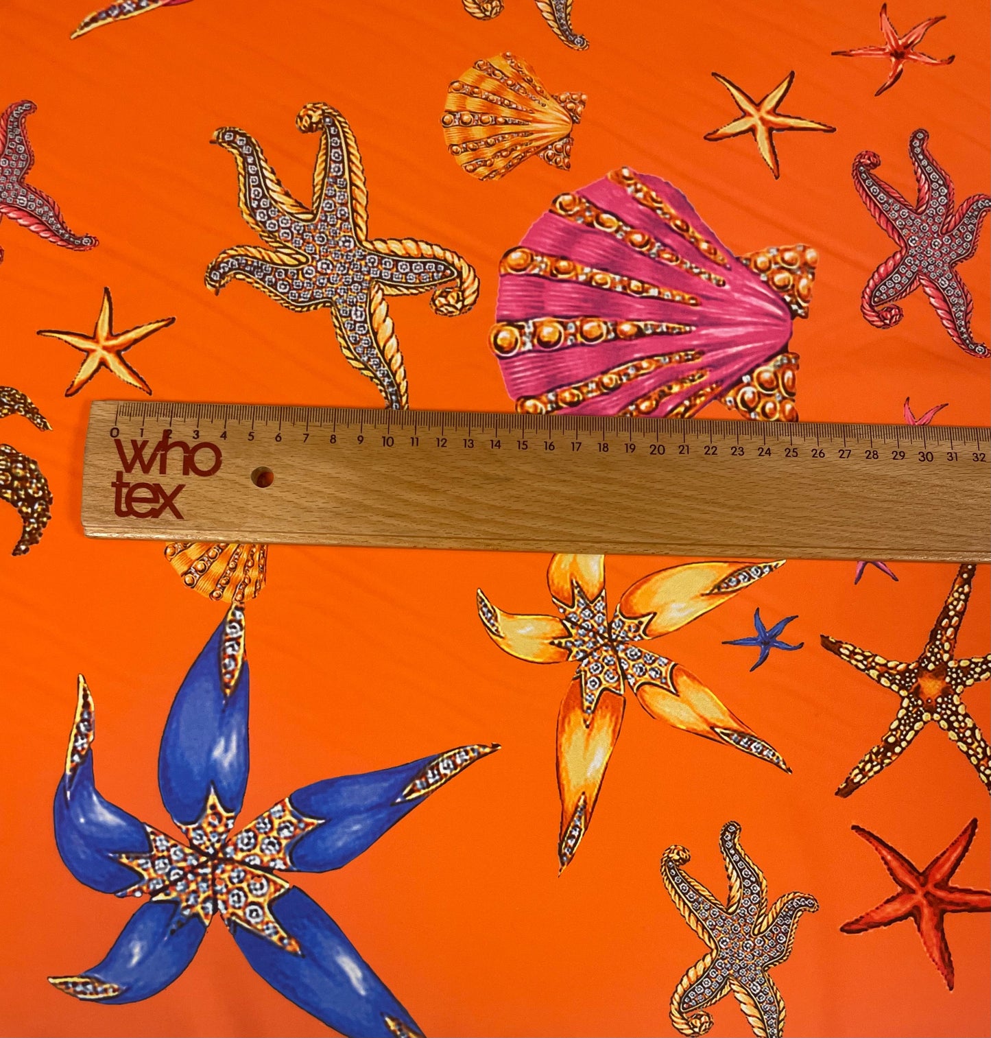 Tropical Starfish & Seashell Crepe Fabric by the Metre