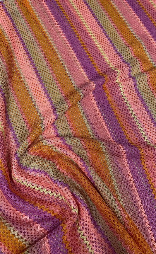 Pink Striped Knit Mesh Fabric for Fashion and Crafts