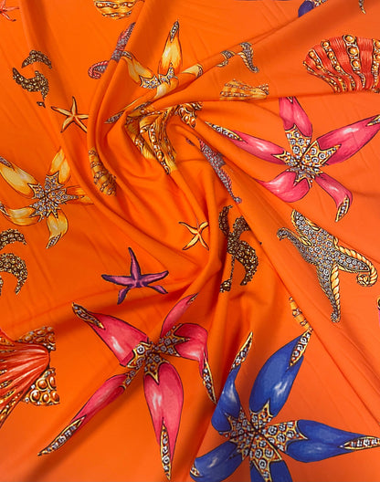 Tropical Starfish & Seashell Crepe Fabric by the Metre