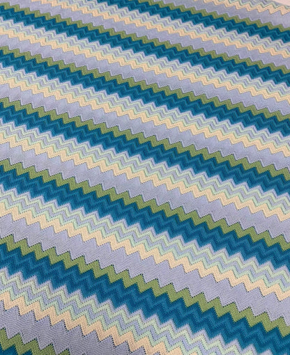 Zigzag Pattern Blue-White Woven Mesh Fabric for Crafting and Upholstery