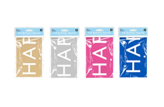 Metallic foil happy birthday banner 3m