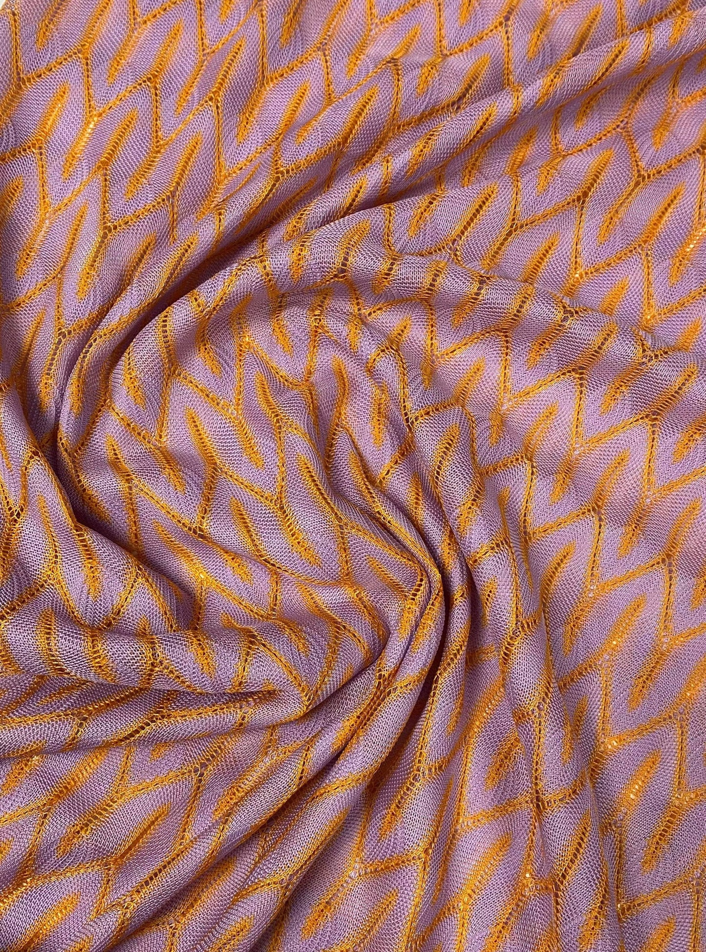 Zigzag Knit Jersey Mesh Fabric in Lilac  Orange