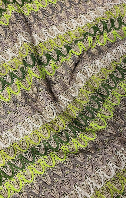 Beige Green Zigzag Knit Jersey Mesh Fabric for Sewing and Crafts