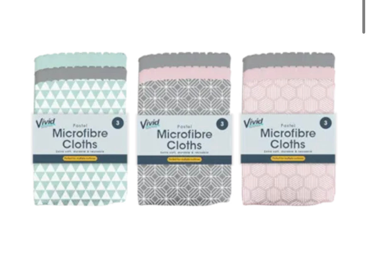 Pastel microfibre cloths 3 pack