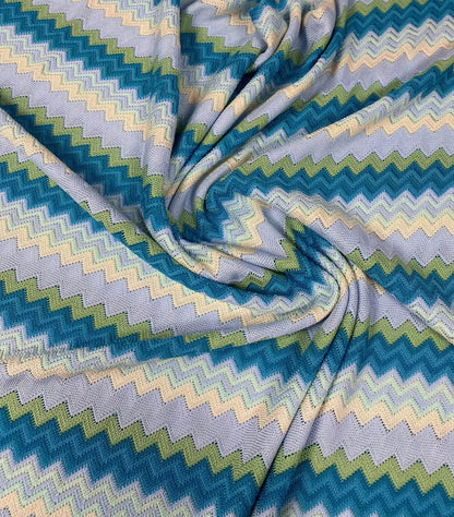 Zigzag Pattern Blue-White Woven Mesh Fabric for Crafting and Upholstery