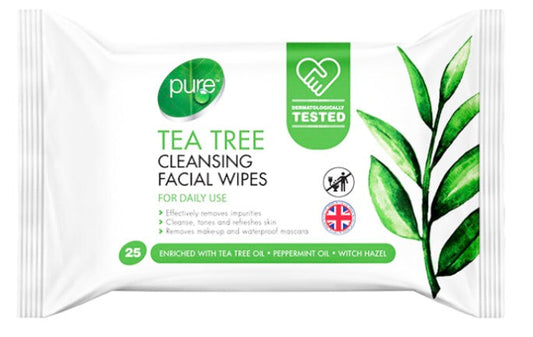 Pure tea tree cleansing facial wipes 25 pack