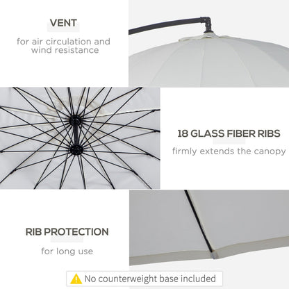 3M Cantilever Umbrella 18 Ribs & Vents Adjustable Angle for Patio Cream White